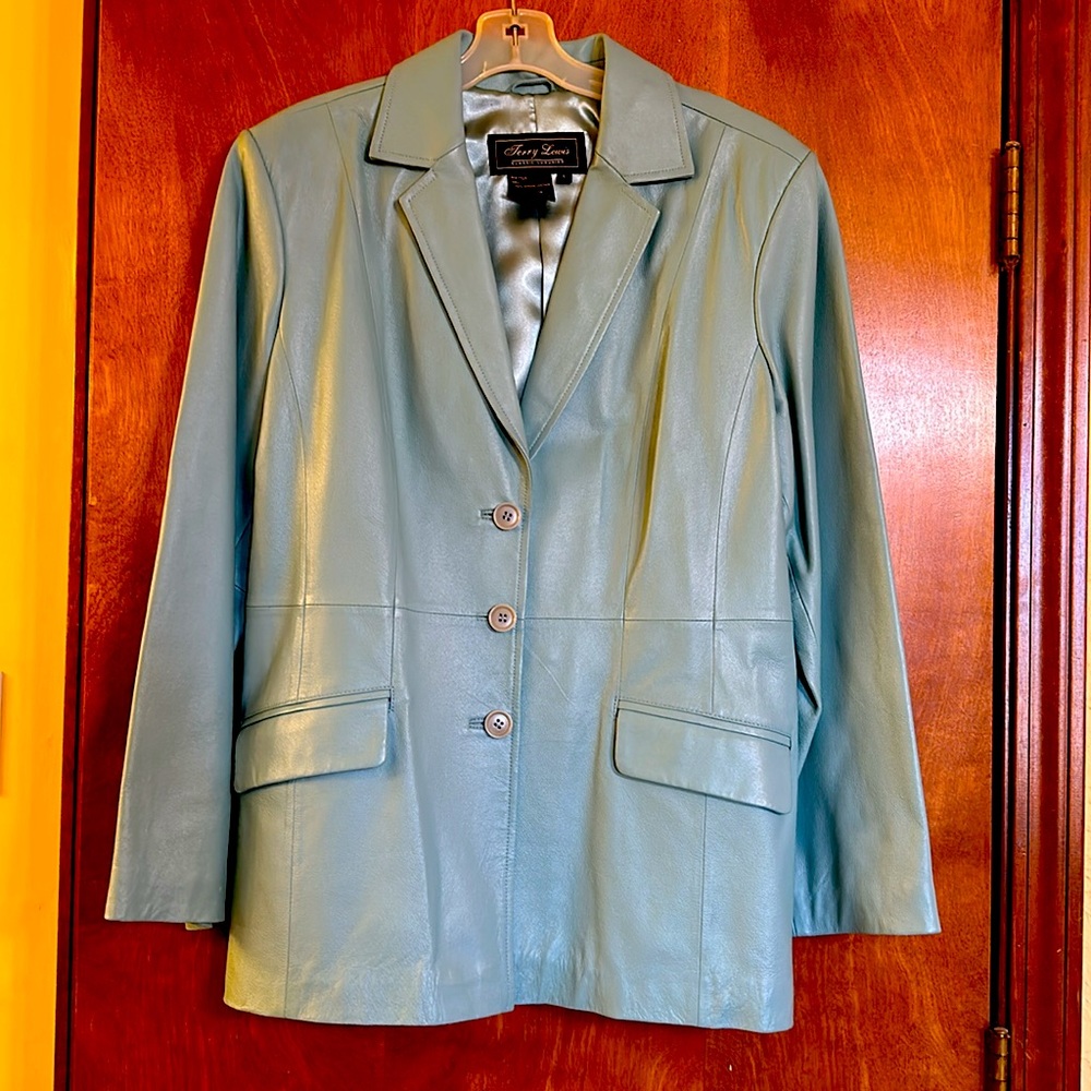 Terry Lewis Classic Leather Jacket, light Blue, size L